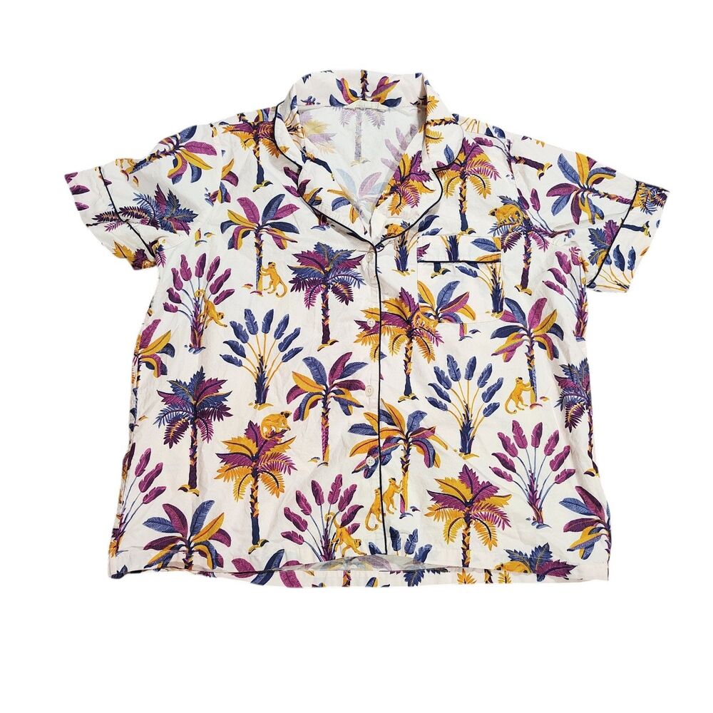 Printfresh Pajama Top Womens XL Pink Monkey Print Cotton Sleep Loungewear